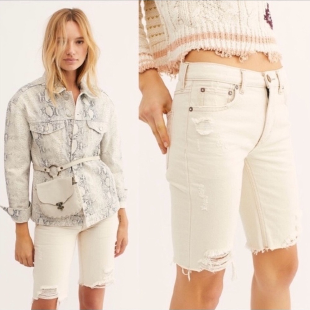 Free People We The Free Caroline Cutoff Distressed Bermuda Denim Shorts Size 26